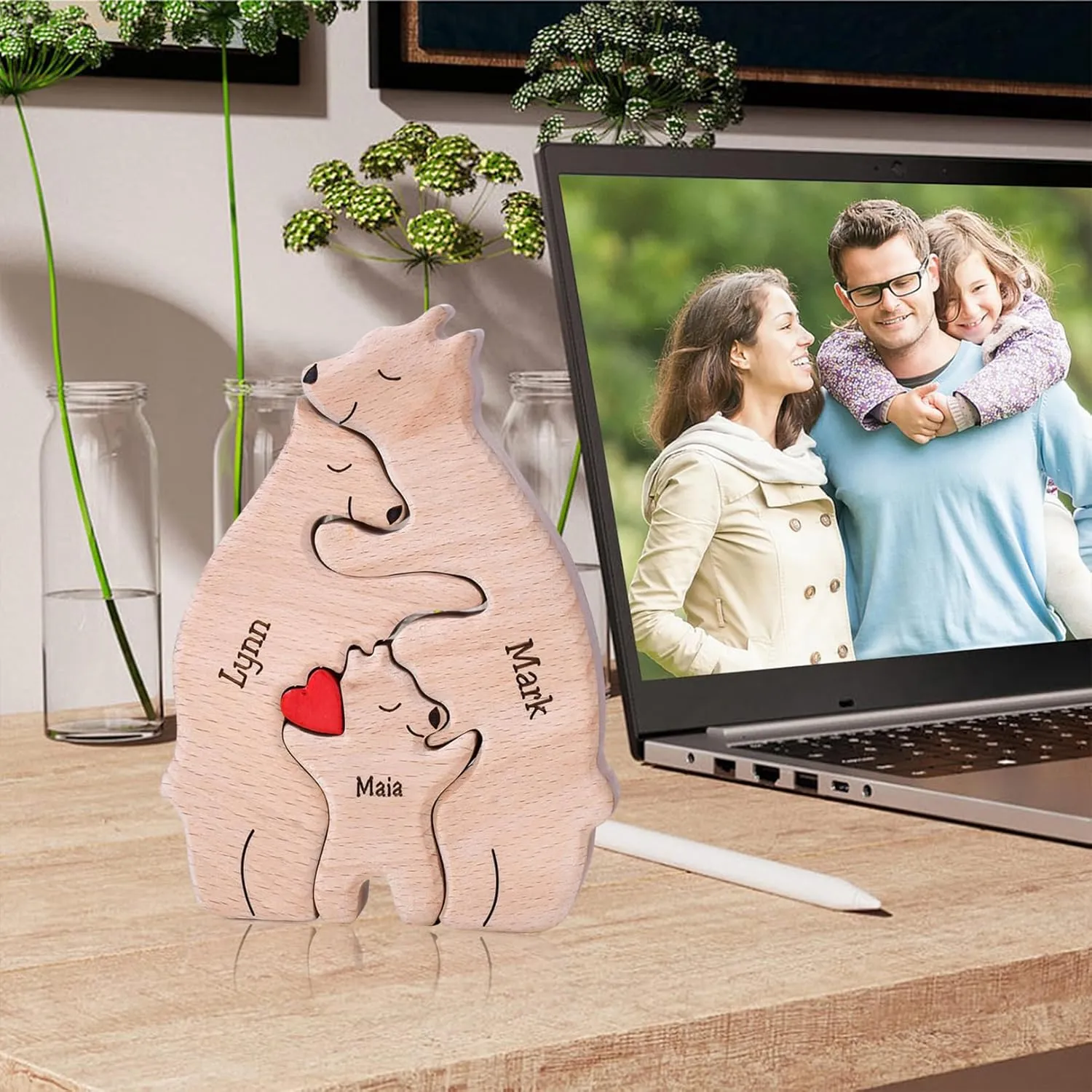 Personalized Wooden Bear Puzzle with 2-8 Names Custom Family Name Puzzle Customized Wooden Puzzles Gifts for Mother's Day Mom Grandma Gift