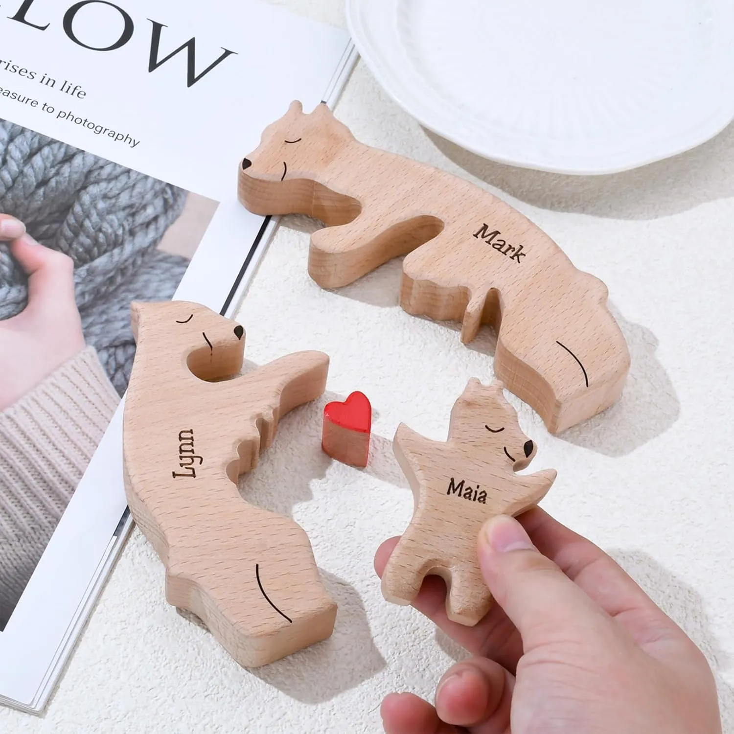 Personalized Wooden Bear Puzzle with 2-8 Names Custom Family Name Puzzle Customized Wooden Puzzles Gifts for Mother's Day Mom Grandma Gift