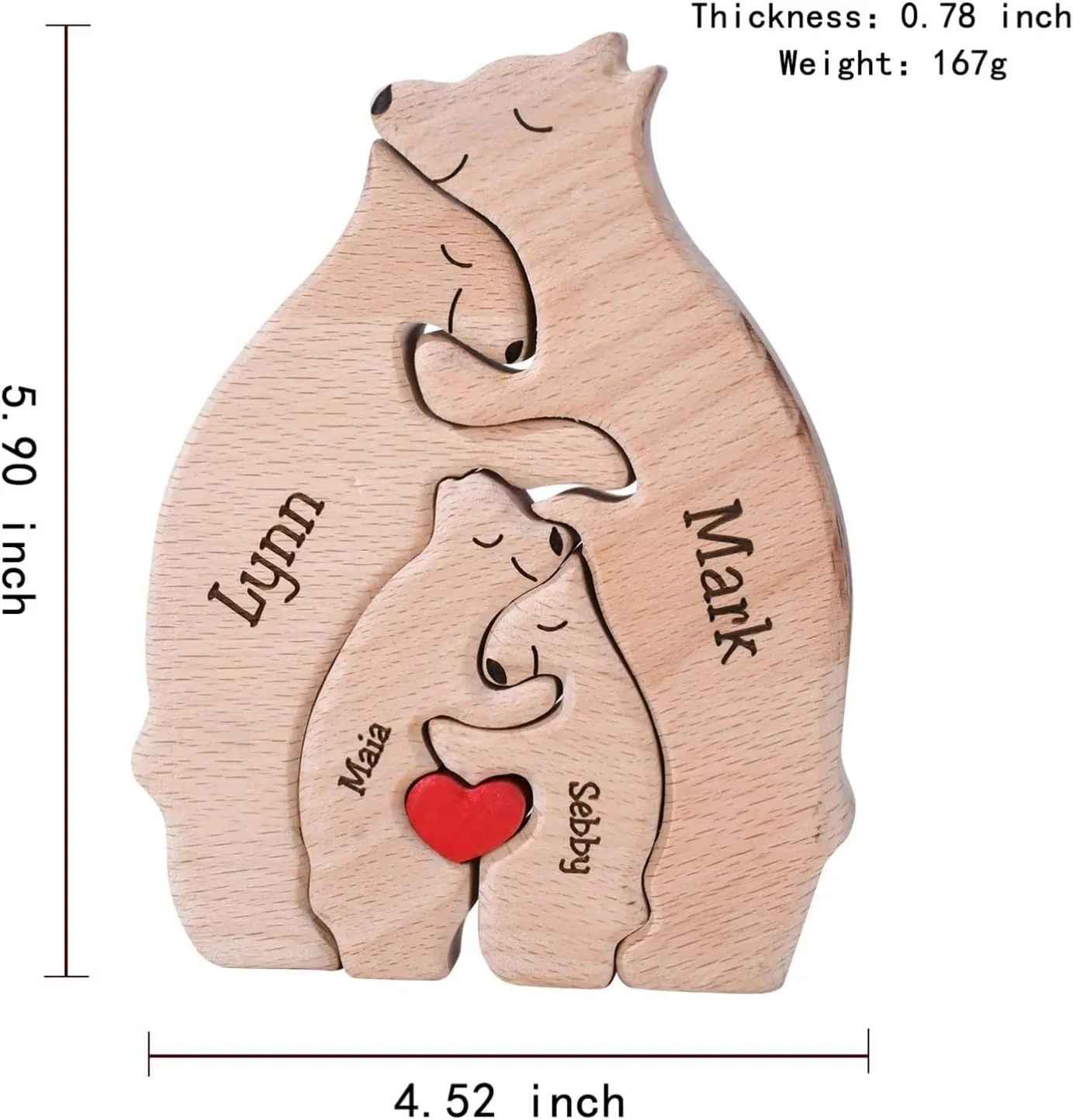Personalized Wooden Bear Puzzle with 2-8 Names Custom Family Name Puzzle Customized Wooden Puzzles Gifts for Mother's Day Mom Grandma Gift