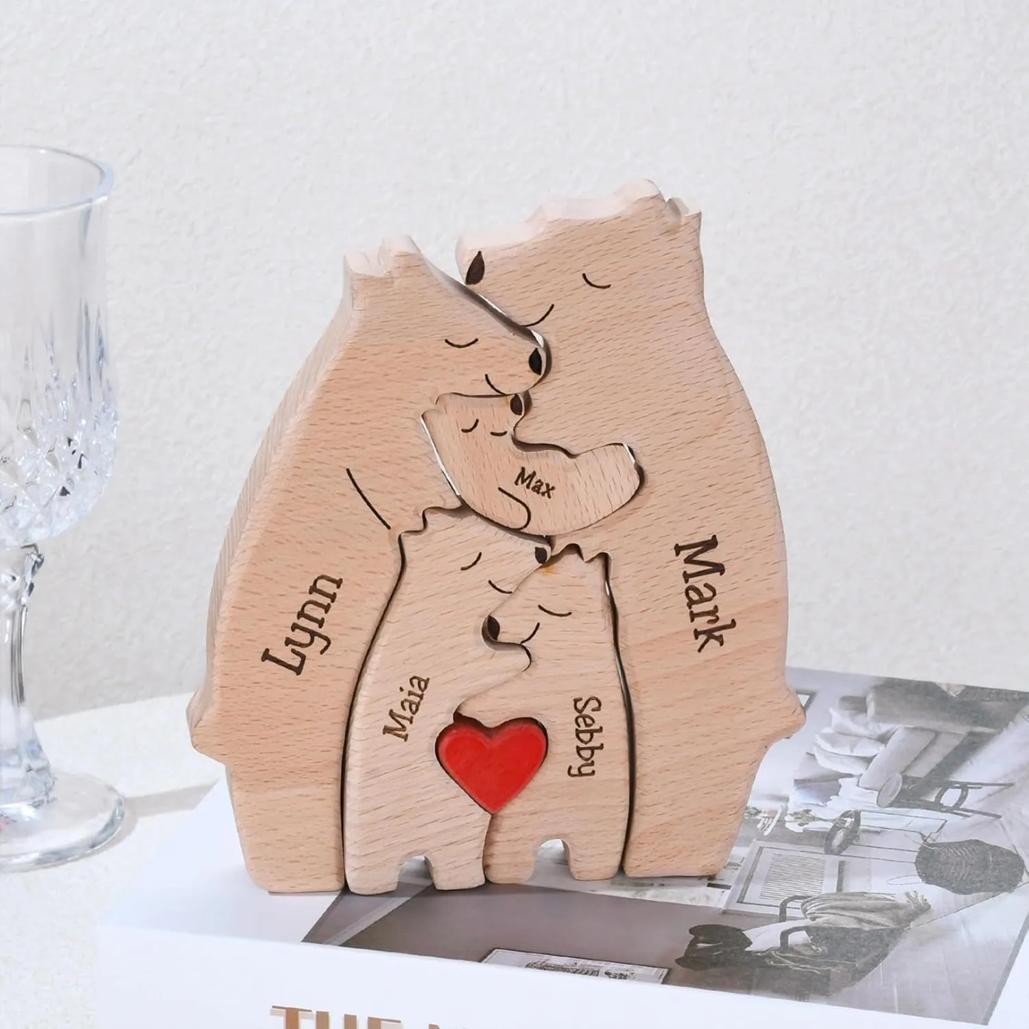 Personalized Wooden Bear Puzzle with 2-8 Names Custom Family Name Puzzle Customized Wooden Puzzles Gifts for Mother's Day Mom Grandma Gift