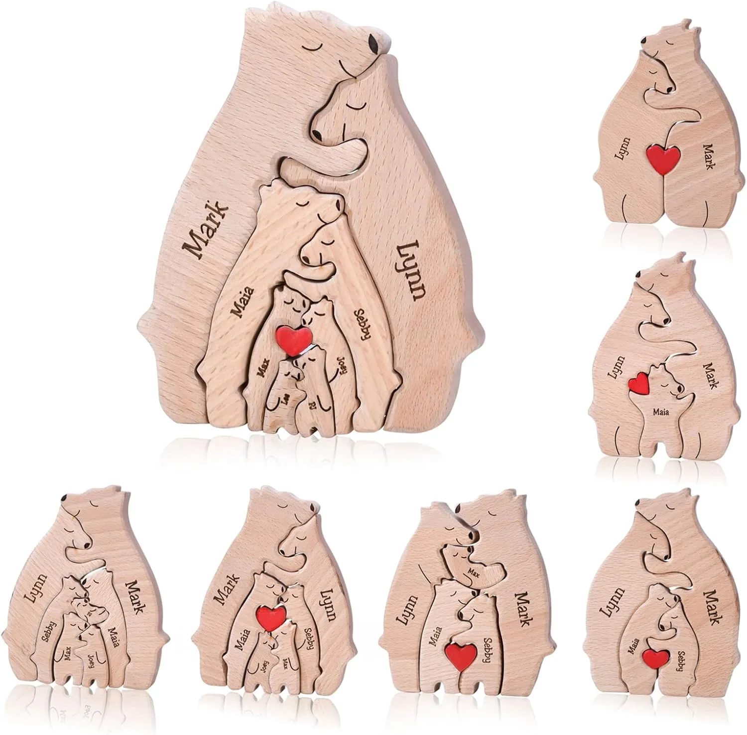 Personalized Wooden Bear Puzzle with 2-8 Names Custom Family Name Puzzle Customized Wooden Puzzles Gifts for Mother's Day Mom Grandma Gift