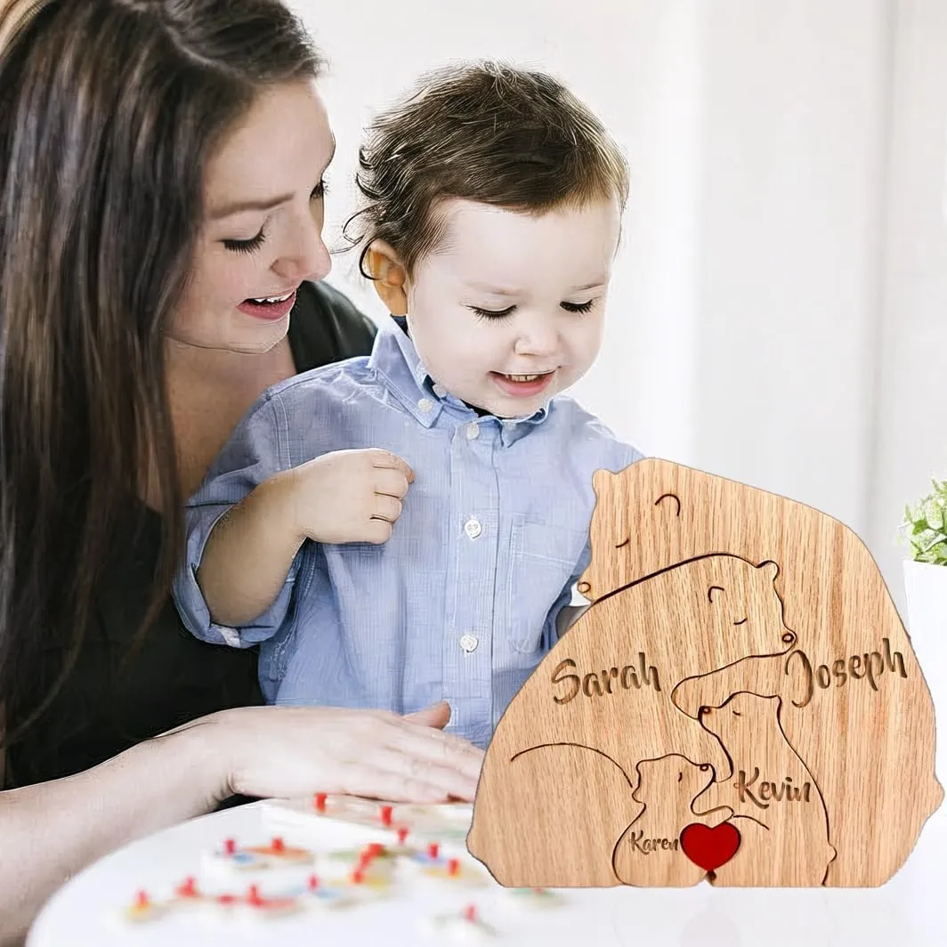 Personalized Wooden Bears Family Bear Puzzle Puzzle Gifts with Name, Ideal Gift for Mother's Day Father’s Day Christmas, Unique Decor Gift for Mom and Dad