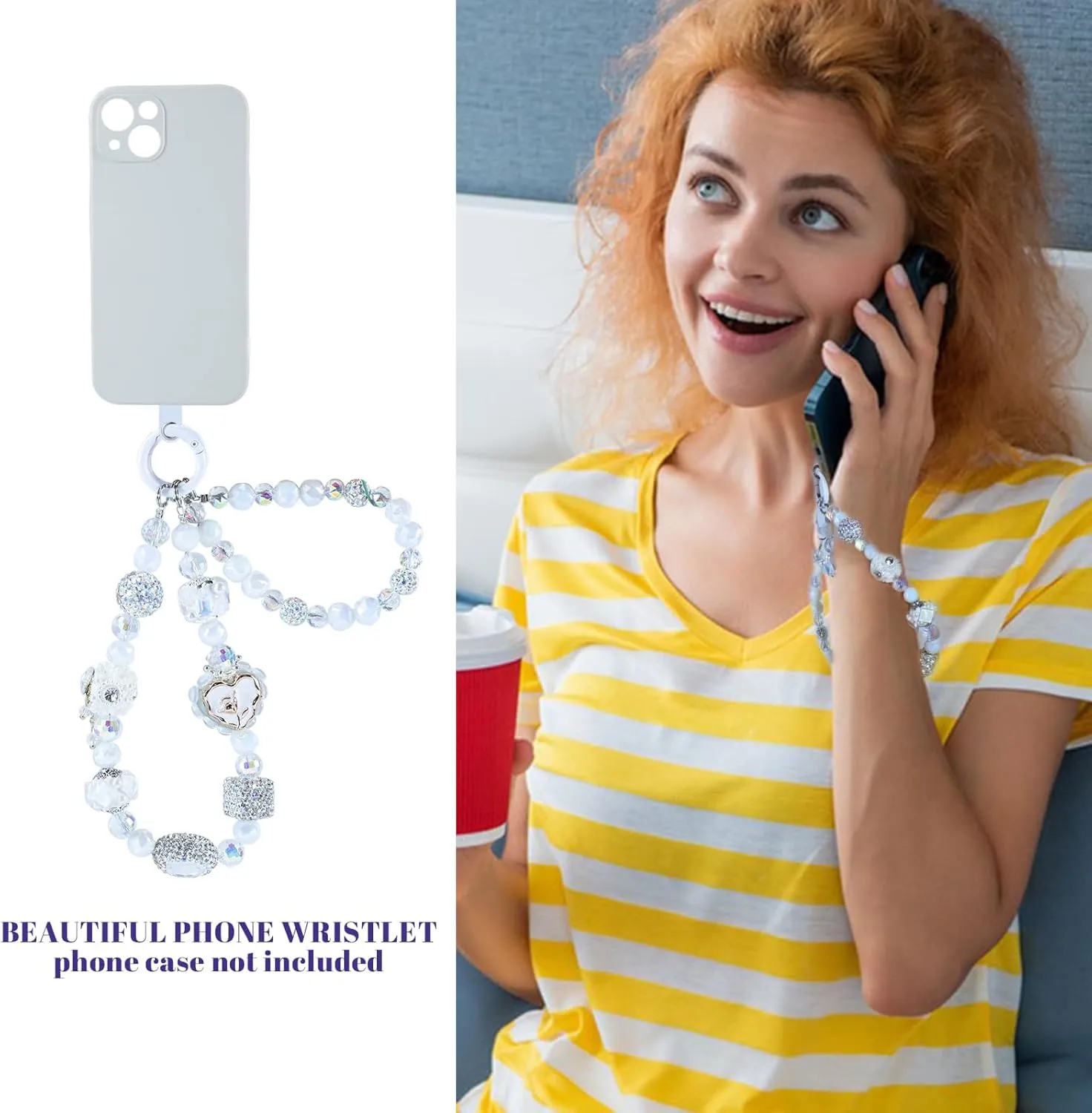 Phone Charm with Crystal Beads, Hands-free Wrist Strap for Most Phone Case, Anti-lost Keychain, Cute Bag Charms