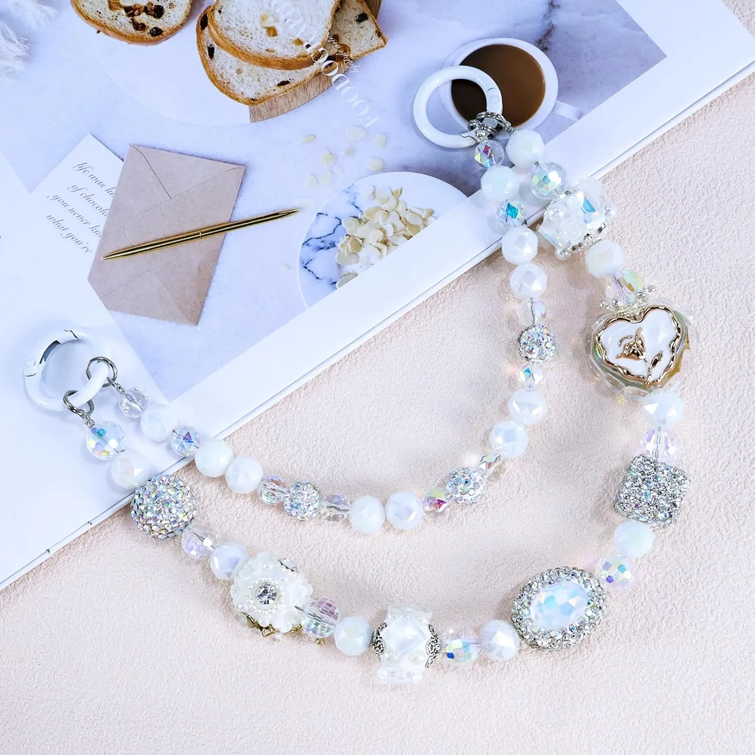 Phone Charm with Crystal Beads, Hands-free Wrist Strap for Most Phone Case, Anti-lost Keychain, Cute Bag Charms