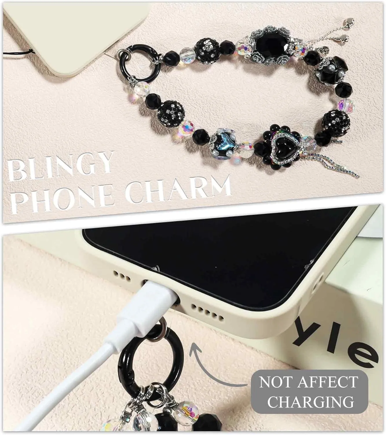 Phone Charms with Jeweled Beads Hands-free Phone Wrist Strap, Vintage iphone Wristlet, Luxury Bag Charm