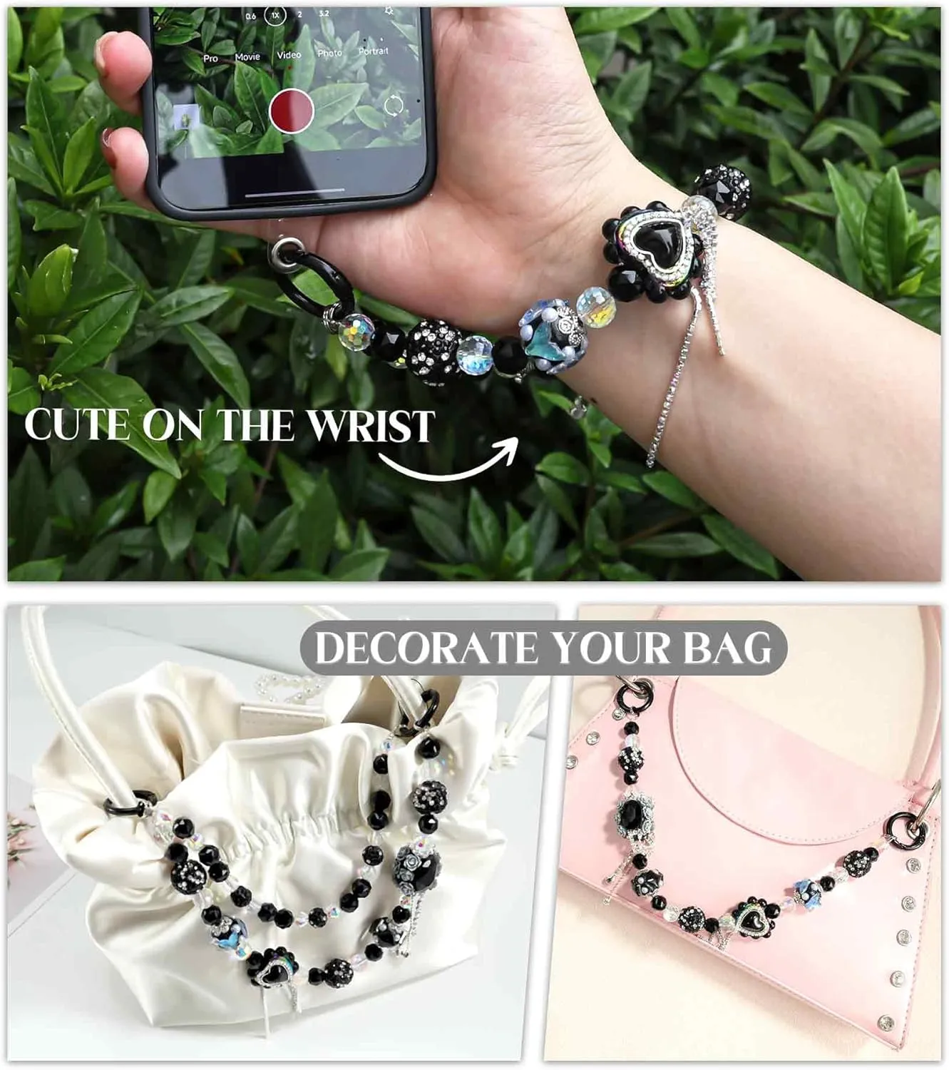 Phone Charms with Jeweled Beads Hands-free Phone Wrist Strap, Vintage iphone Wristlet, Luxury Bag Charm