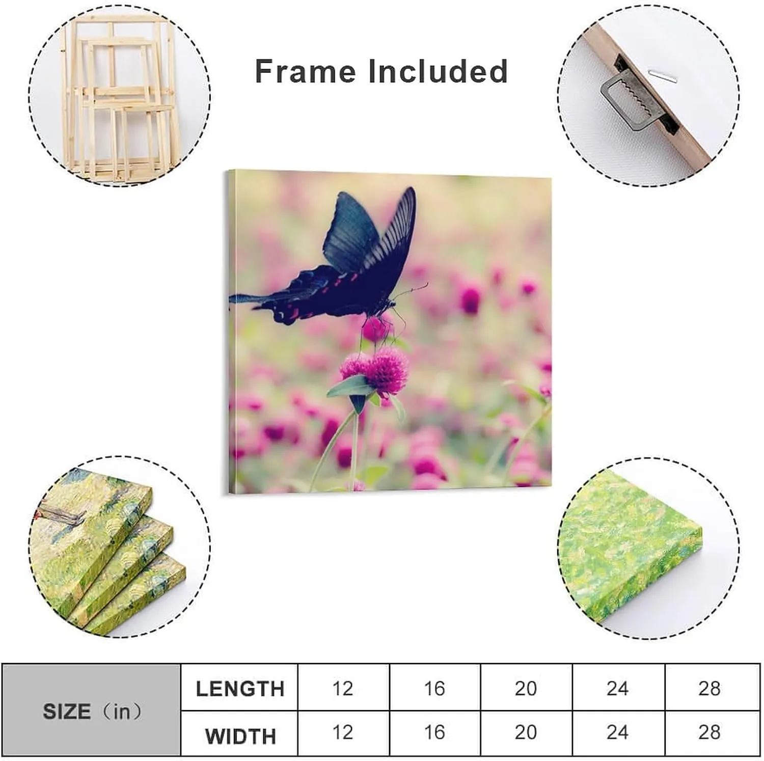 PICHU Butterflies Poster Black Wings Canvas Art Poster And Wall Art Picture Print Modern Family Bedroom Decor Posters 12x12inch(30x30cm), Frame-style