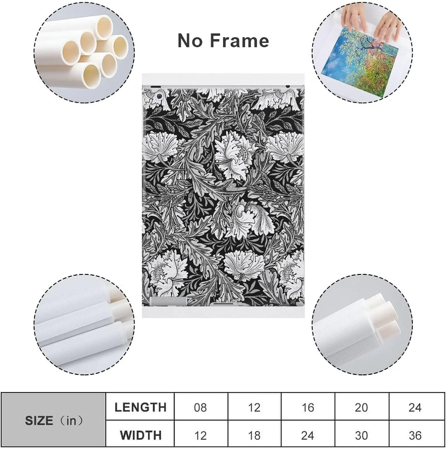 PICHU William Morris Posters Artist Artistic Photo Black And White Flowers Canvas Wall Art Prints Poster Gifts Photo Picture Painting Posters Room Decor Home Decorative 12x18inch(30x45cm)