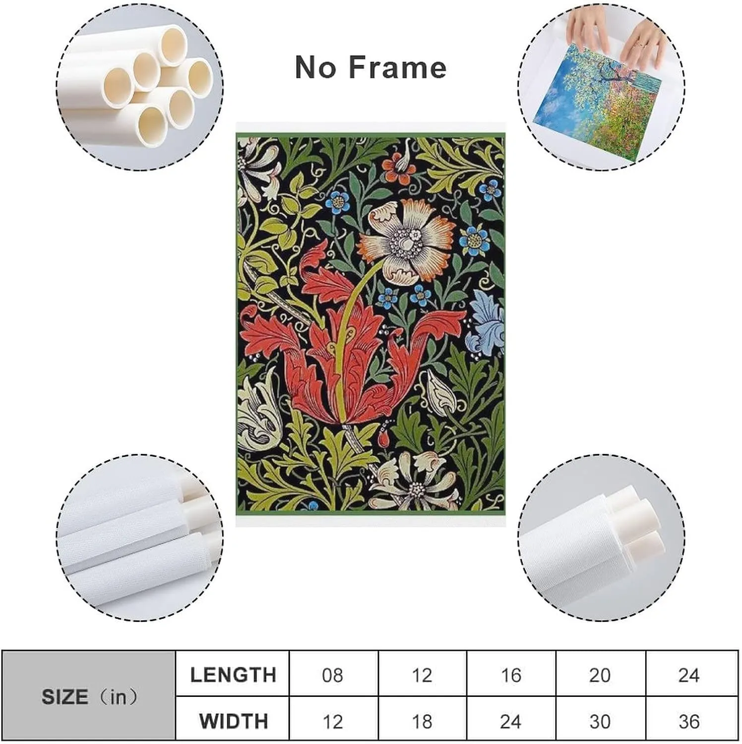 PICHU William Morris Posters Artist Artistic Photo Red Petals Painting On Canvas Wall Art Poster Scroll Picture Print Living Room Walls Decor Home Posters 12x18inch(30x45cm), Unframe-style
