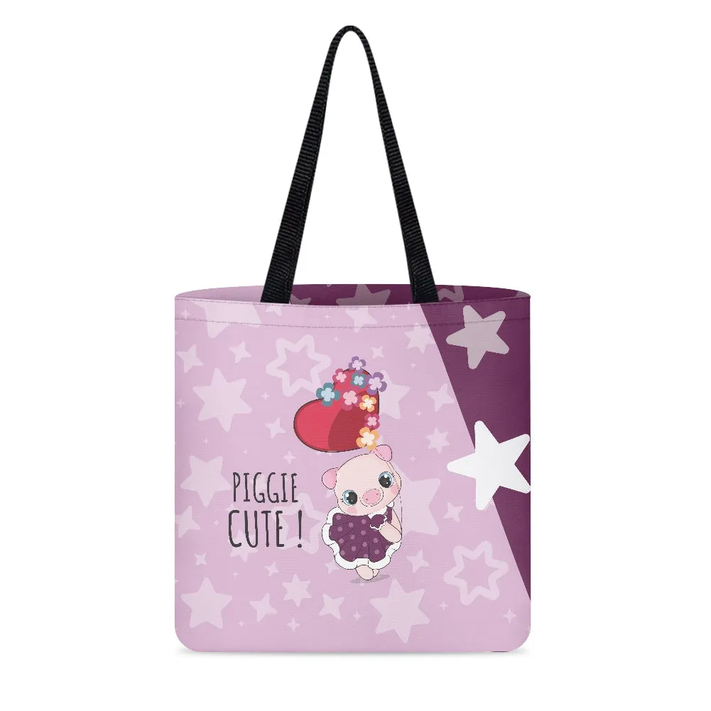 Pink Cute Piggy Star Design Cloth Tote Bag