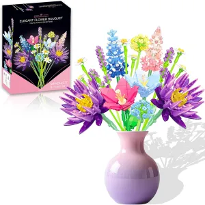 Pink Flower Bouquet Building Sets for Adults Women, Compatible with Botanical Collection, 13 Flowers, Unique Home Decor Gifts for Valentine‘s Day, Mother's Day