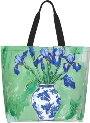 pink flowers print Reusable Shoulder Bags Large Casual Tote Bag Shopping Grocery grocery bag