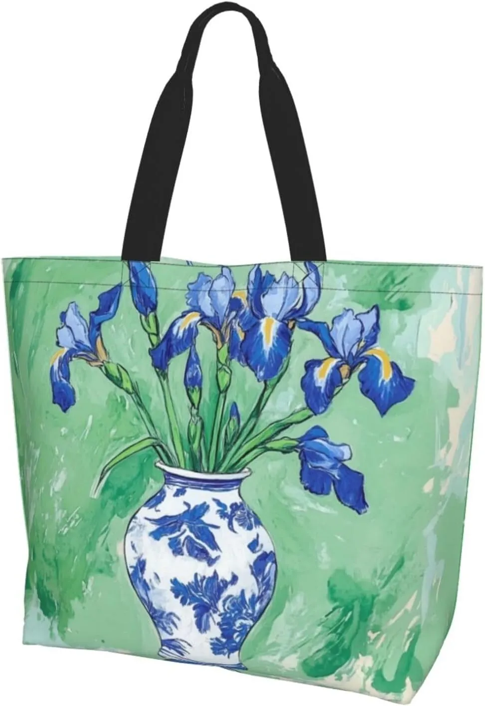 pink flowers print Reusable Shoulder Bags Large Casual Tote Bag Shopping Grocery grocery bag
