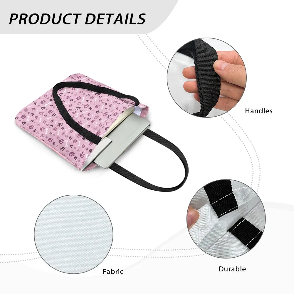 Pink Paw Print and Bone Pattern Design Cloth Tote Bag