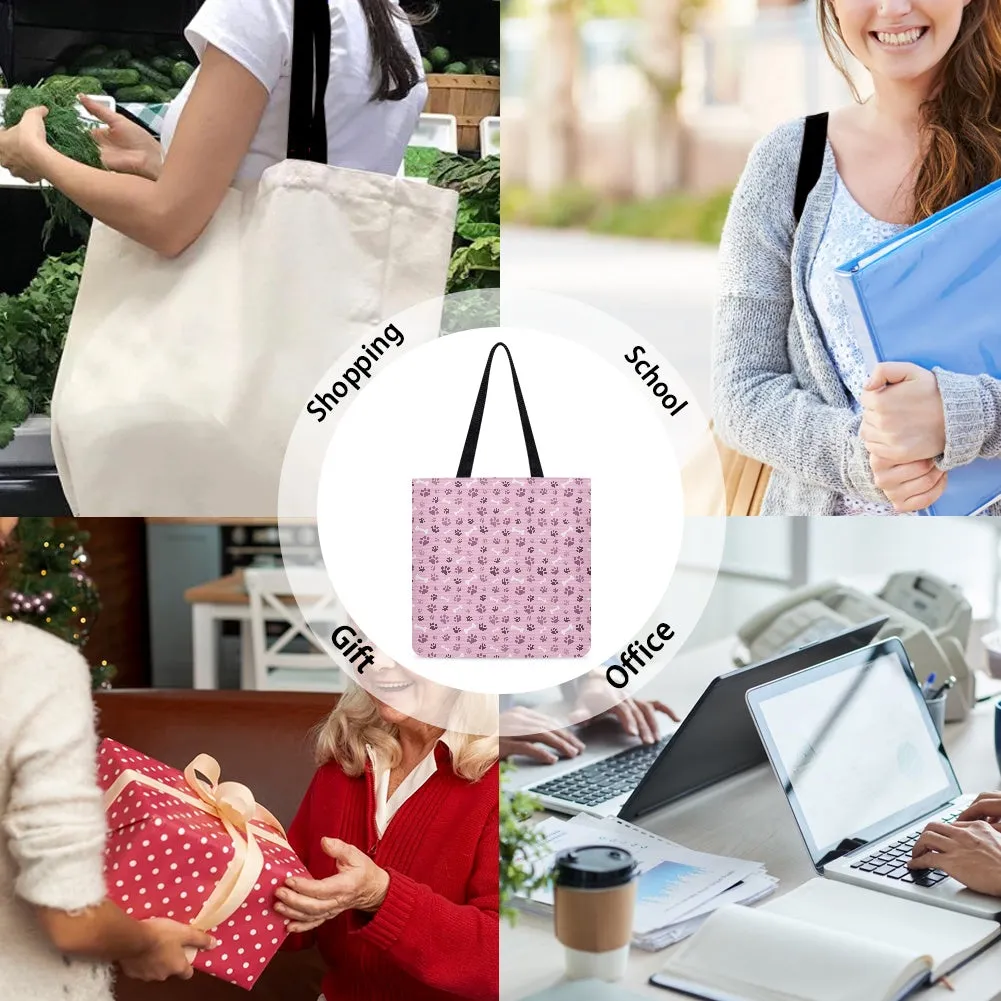 Pink Paw Print and Bone Pattern Design Cloth Tote Bag