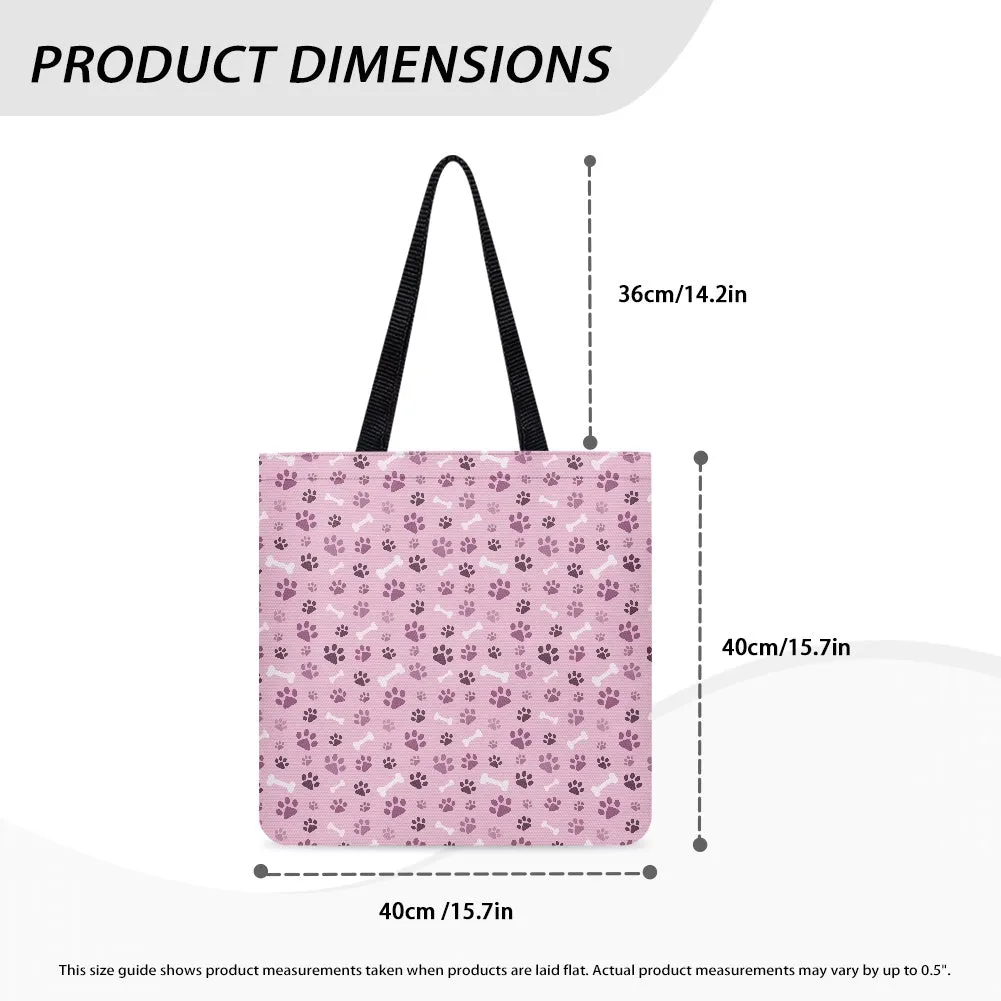 Pink Paw Print and Bone Pattern Design Cloth Tote Bag