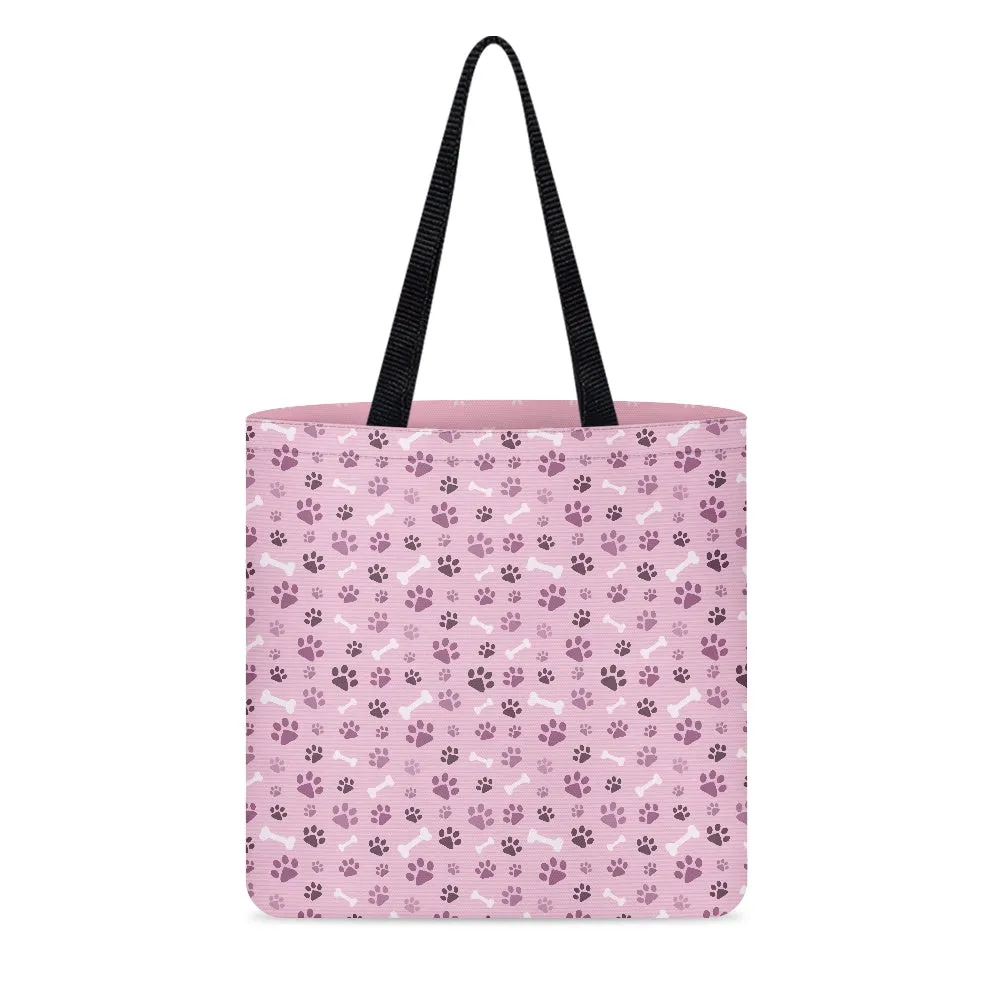 Pink Paw Print and Bone Pattern Design Cloth Tote Bag