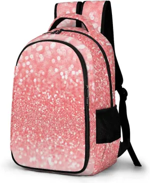 Pink Peach Glitter Laptop Backpack Sparkly Travel Bags Daypack Durable Work Camping Hiking Back Packs for Women Men