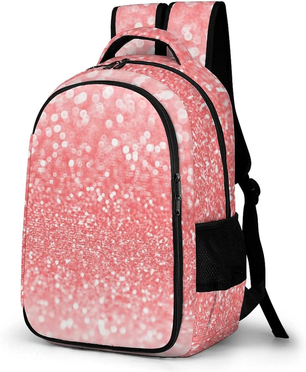 Pink Peach Glitter Laptop Backpack Sparkly Travel Bags Daypack Durable Work Camping Hiking Back Packs for Women Men