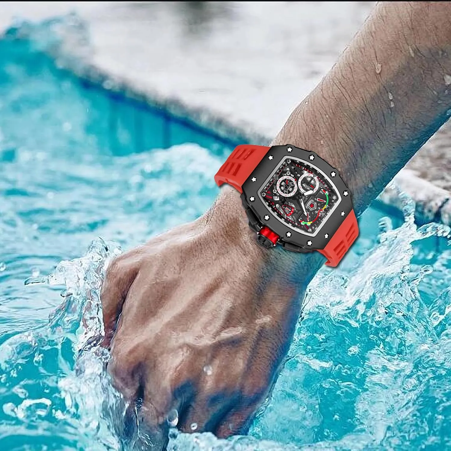 PINTIME Fashion Mens Watch Hallow Punk Chronograph Sports Wristwatch Luxury Designer Mens Watch