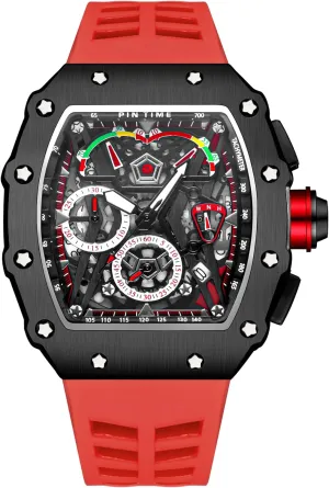 PINTIME Fashion Mens Watch Hallow Punk Chronograph Sports Wristwatch Luxury Designer Mens Watch