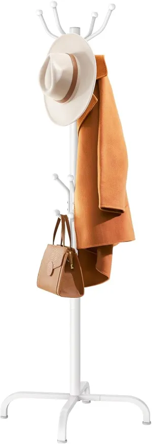 Pipishell Coat Rack with 14 Hooks, Freestanding Coat Rack Stand for Entryway, Hallway, Bedroom, and Office, Metal Coat Tree & Hat Rack for Coats, Hats, and Bags, White