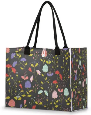 Plant Flowers Pattern Tote Bag for Women Large Beach Bag Reusable Grocery Bags Tote Bag for Work Shopping Travel Beach