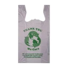 Plastic T-Shirt Bags, With Recycle Content Print - 1/6 Size, 11.5x6.5x21.5, 14 Mic - 500/Cs