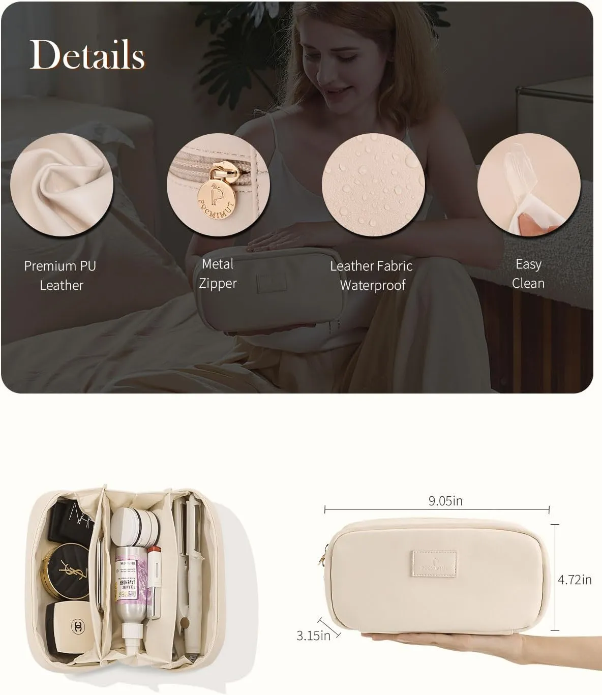 Pocmimut Christmas Gifts, Makeup Bag Travel Accessories for Women,Open Flat Make Pouch Christmas Birthday Gifts for Mom and Lover,Beige