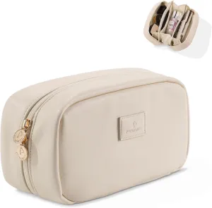 Pocmimut Christmas Gifts, Makeup Bag Travel Accessories for Women,Open Flat Make Pouch Christmas Birthday Gifts for Mom and Lover,Beige