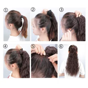 Ponytail Extension Magic Paste Human Hair Afro Water Wave Ponytail for Women Human Hair Natural Black Color Brazilian Virgin Human Hair Ponytail Remy Hair Extensions(16 Inch, 105g)