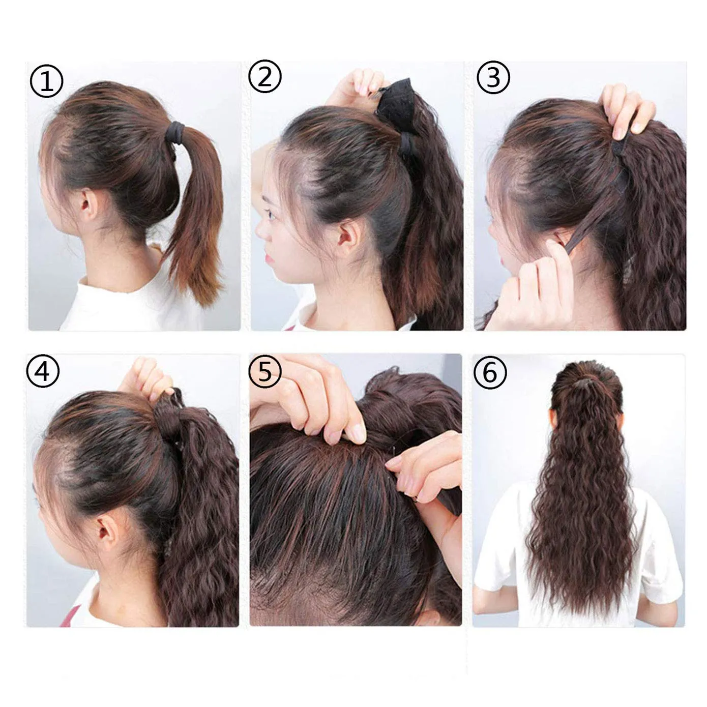 Ponytail Extension Magic Paste Human Hair Afro Water Wave Ponytail for Women Human Hair Natural Black Color Brazilian Virgin Human Hair Ponytail Remy Hair Extensions(16 Inch, 105g)