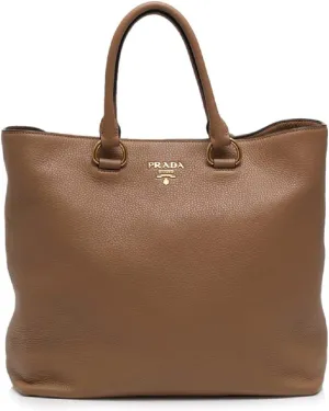 Prada Women's Brown Vitello Phenix Shopping Tote Top Handle Bag Shoulder Bag 1BG865