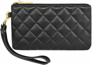 Premium Genuine Grain Leather Wristlet Pouch Zip Clutch Bag w. Card Slots Phone Purse w. Wrist Strap For Men Women