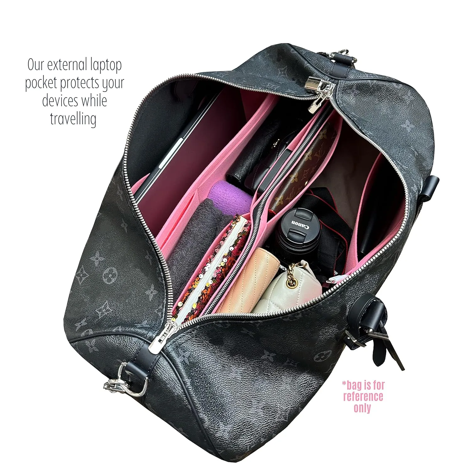 Premium Organizer for Keepall Bag Organizer, fits Keepall 55 Insert, Handmade 3mm Thick Double-Layered Base Shaper Felt Snug Sturdy Fit (Keepall 55, Brown)