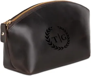 Premium Personalized Genuine Leather Cosmetic Makeup Bag - Wedding Gift for Bridesmaid, Travel Organizer Clutch for Women with Zipper Pouch for Toiletry Essentials (Avanza Chestnut)