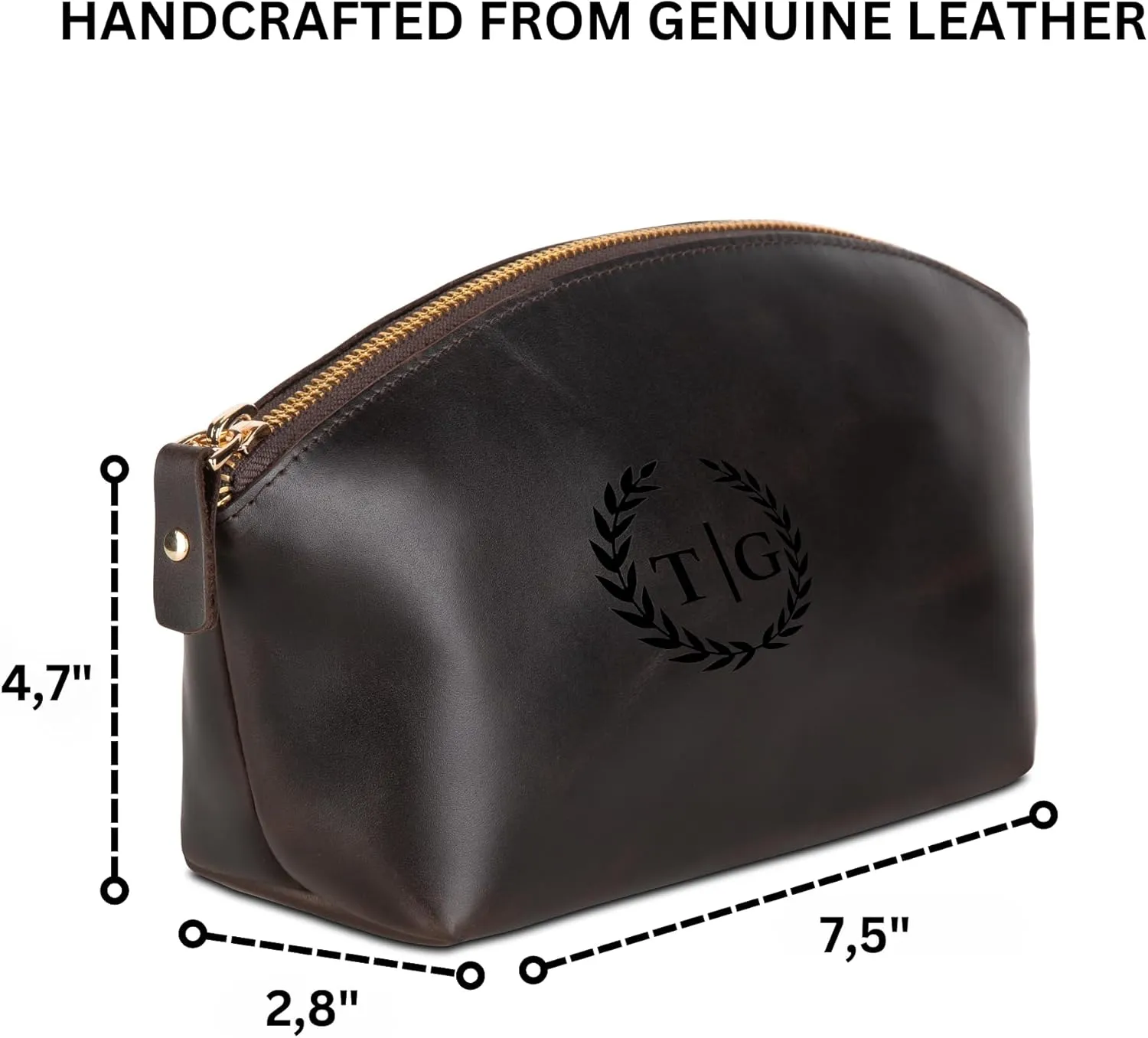 Premium Personalized Genuine Leather Cosmetic Makeup Bag - Wedding Gift for Bridesmaid, Travel Organizer Clutch for Women with Zipper Pouch for Toiletry Essentials (Avanza Chestnut)