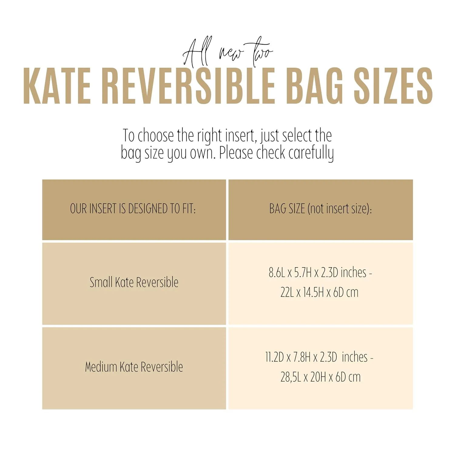 Premium Purse Organizer fits Kate Reversible Bag Organizer, Kate Reversible Bag Insert, Handmade 2mm Premium Felt Snug Sturdy Fit with Gold Zipper (For Medium Kate Reversible, Tea)