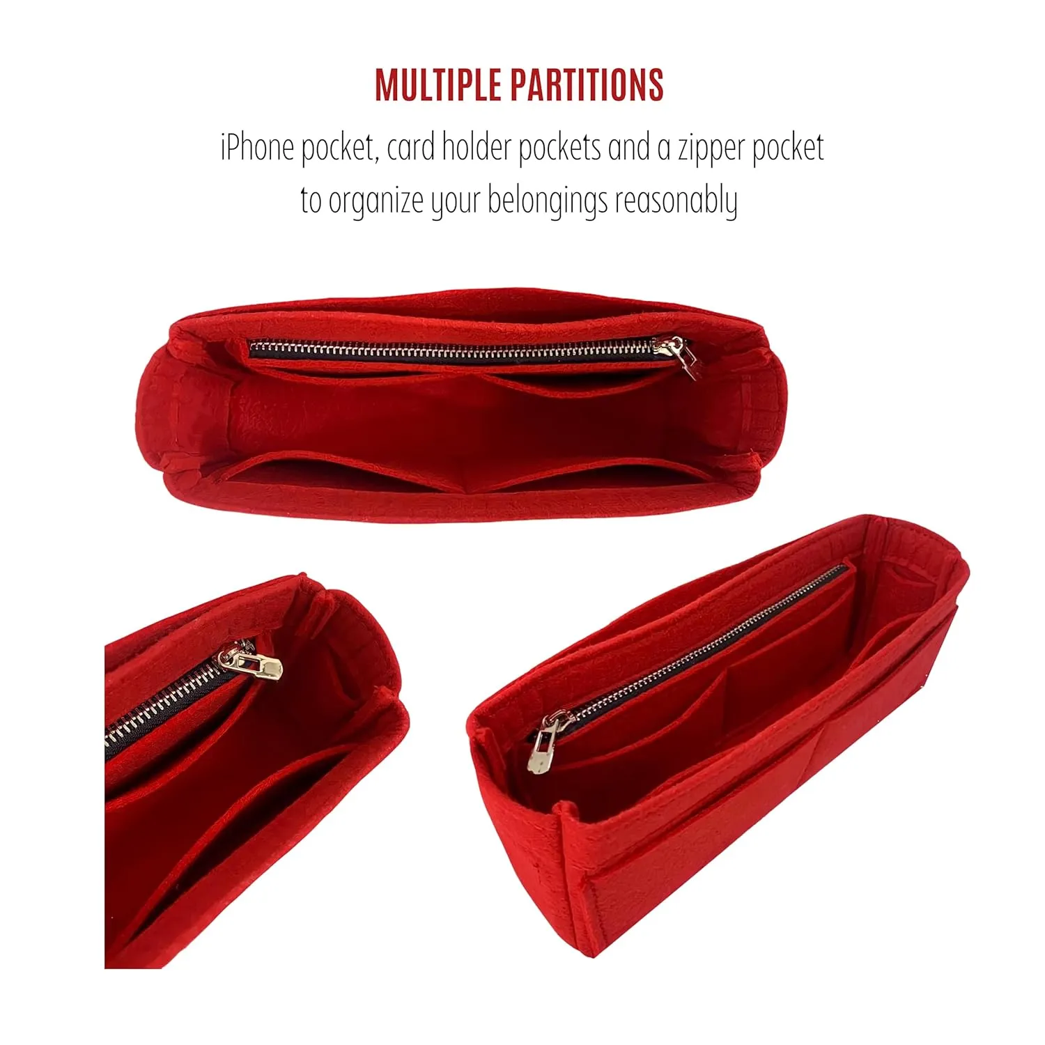 Premium Purse Organizer fits Kate Reversible Bag Organizer, Kate Reversible Bag Insert, Handmade 2mm Premium Felt Snug Sturdy Fit with Gold Zipper (For Medium Kate Reversible, Tea)