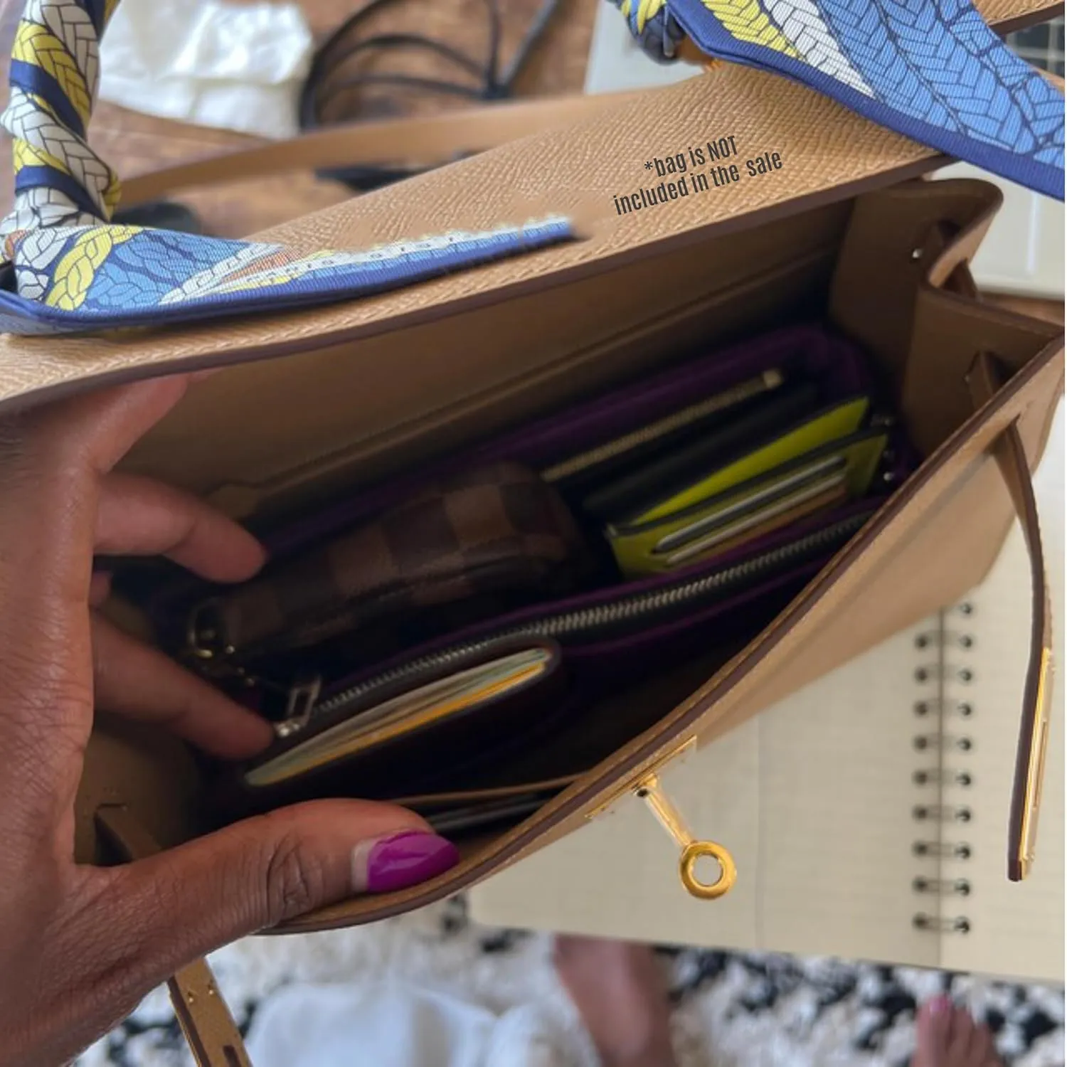 Premium Purse Organizer fits Kelly 25 Bag Organizer, for 35 Kelly 32 Insert Organizer, Kelly 28 Bag Insert, Handmade 2mm Thick Felt Insert Snug Sturdy Gold Zipper (For Kelly 28, Hot Magenta)