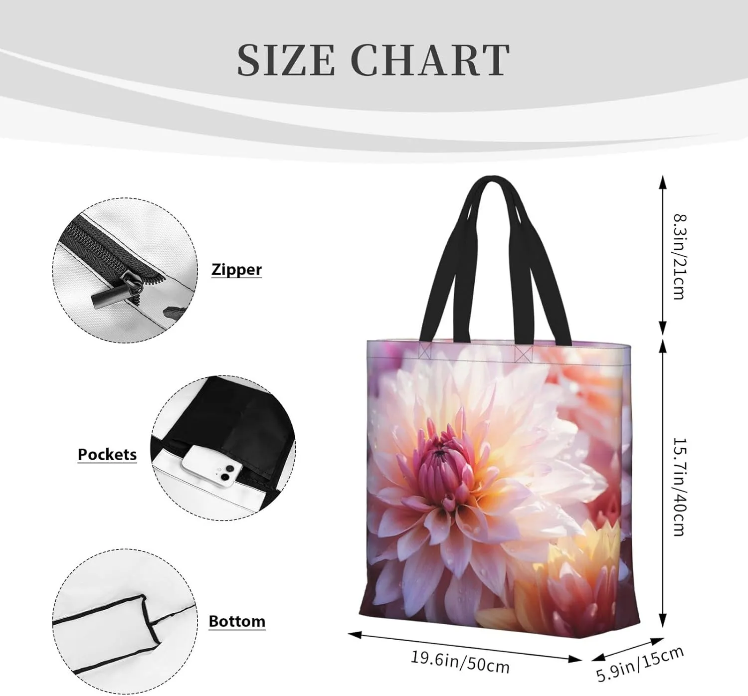Pretty Flower Print Tote Bag Shoulde Bag Handbag Grocery Bags Reusable For Office Shopping Travel Casual Work Holiday