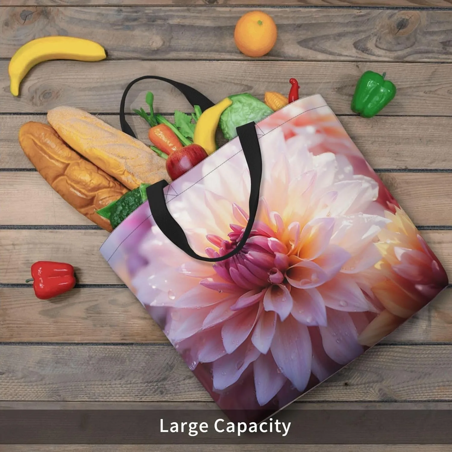 Pretty Flower Print Tote Bag Shoulde Bag Handbag Grocery Bags Reusable For Office Shopping Travel Casual Work Holiday