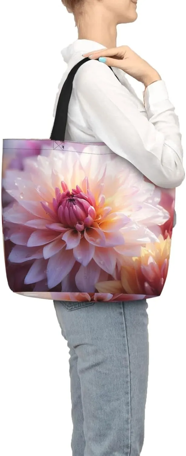 Pretty Flower Print Tote Bag Shoulde Bag Handbag Grocery Bags Reusable For Office Shopping Travel Casual Work Holiday