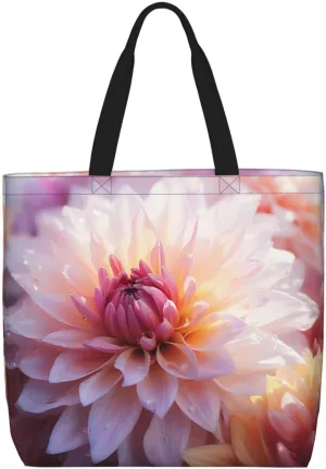 Pretty Flower Print Tote Bag Shoulde Bag Handbag Grocery Bags Reusable For Office Shopping Travel Casual Work Holiday