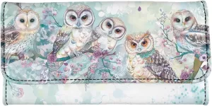 Print Owls Long Clutch Wallet for Ladies Girls Luxury Women's RFID Blocking Tri-fold Leather Wallet Travel Purse Big Capacity Phone Holder Coin Zip Pocket Mini Handbag