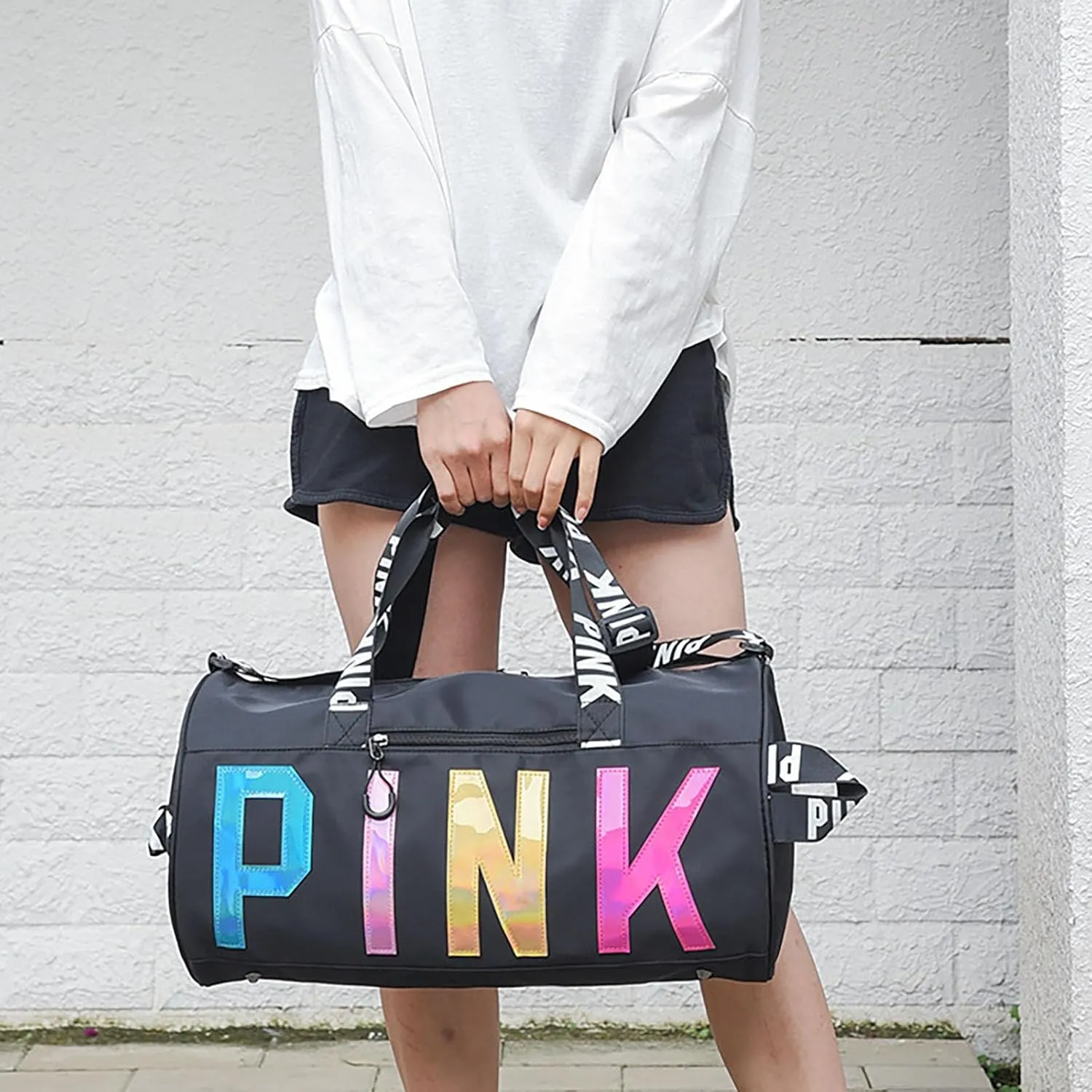 Printed Travel Tote Bag Dry Wet Separation Sports Duffels Bag with Shoes Compartment Weekender Bag for Women and Men (Black Laser)