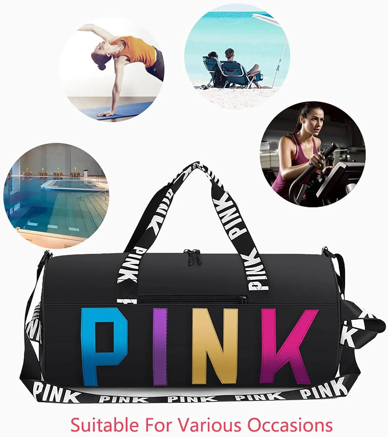 Printed Travel Tote Bag Dry Wet Separation Sports Duffels Bag with Shoes Compartment Weekender Bag for Women and Men (Black Laser)