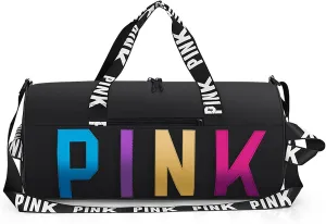 Printed Travel Tote Bag Dry Wet Separation Sports Duffels Bag with Shoes Compartment Weekender Bag for Women and Men (Black Laser)