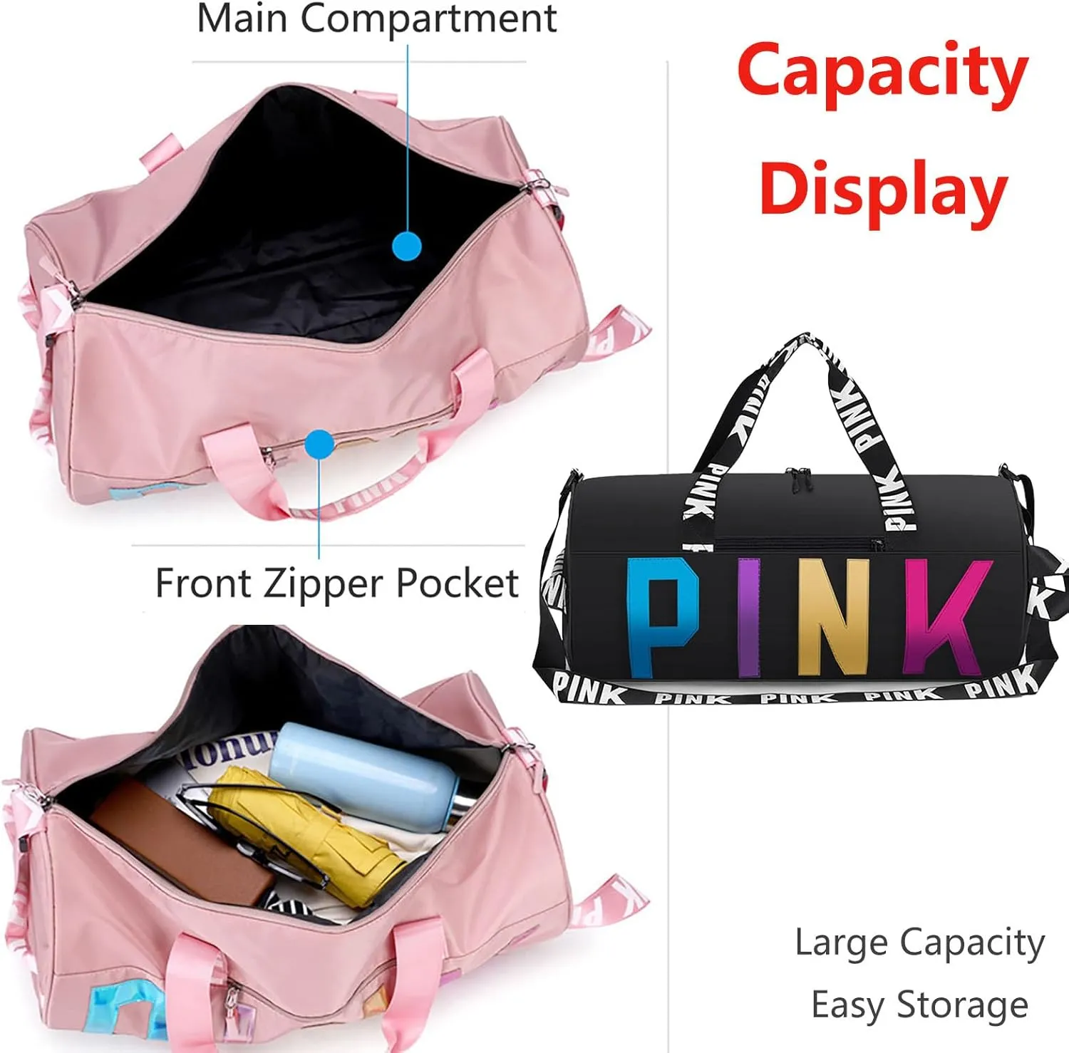 Printed Travel Tote Bag Dry Wet Separation Sports Duffels Bag with Shoes Compartment Weekender Bag for Women and Men (Black Laser)