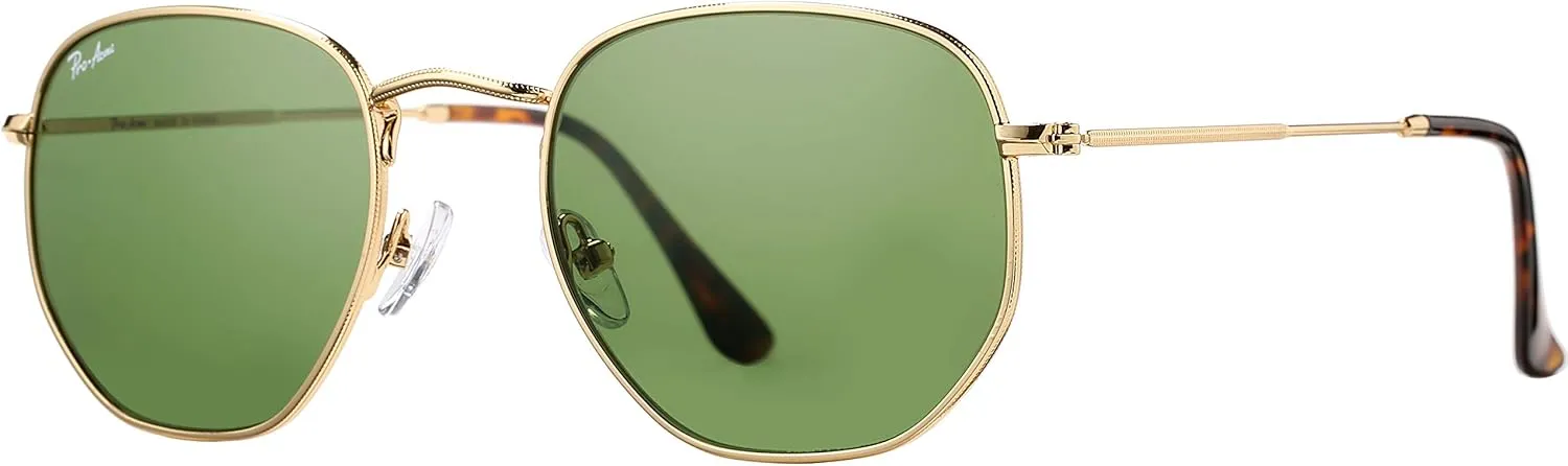 Pro Acme Small Square Sunglasses for Women Men 100% Real Glass Lens Hexagonal Frame